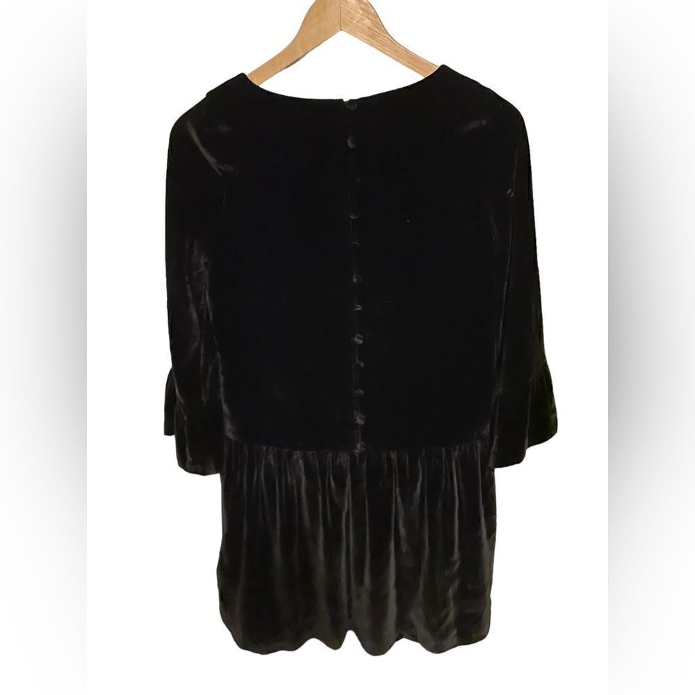 Madewell Black Silk Blend Velvet Bell Sleeve Drop Waist Mini Dress G8345 XXS NEW - Picture 4 of 6